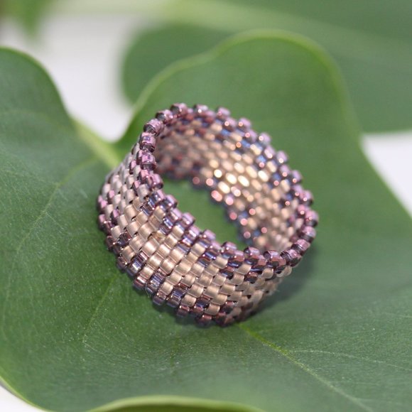 Handwoven Artisan Beaded Rings -  Wide Band Beaded Ring - New - Picture 6 of 14